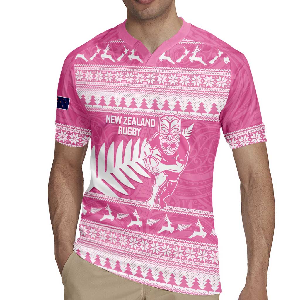 New Zealand Christmas Rugby Personalised Rugby Jersey Meri Kirihimete All Black Maori Pink Version - Polynesian Pride