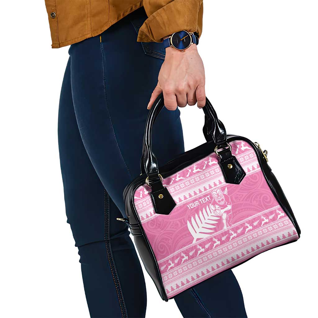 New Zealand Christmas Rugby Personalised Shoulder Handbag Meri Kirihimete All Black Maori Pink Version LT14 - Polynesian Pride
