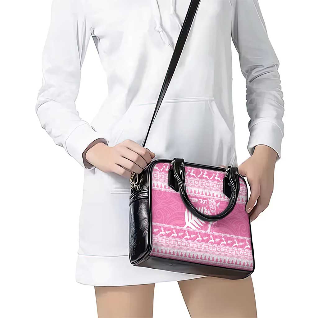 New Zealand Christmas Rugby Personalised Shoulder Handbag Meri Kirihimete All Black Maori Pink Version LT14 - Polynesian Pride