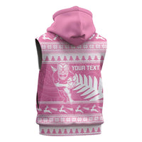 New Zealand Christmas Rugby Personalised Sleeveless Hoodie Meri Kirihimete All Black Maori Pink Version - Polynesian Pride