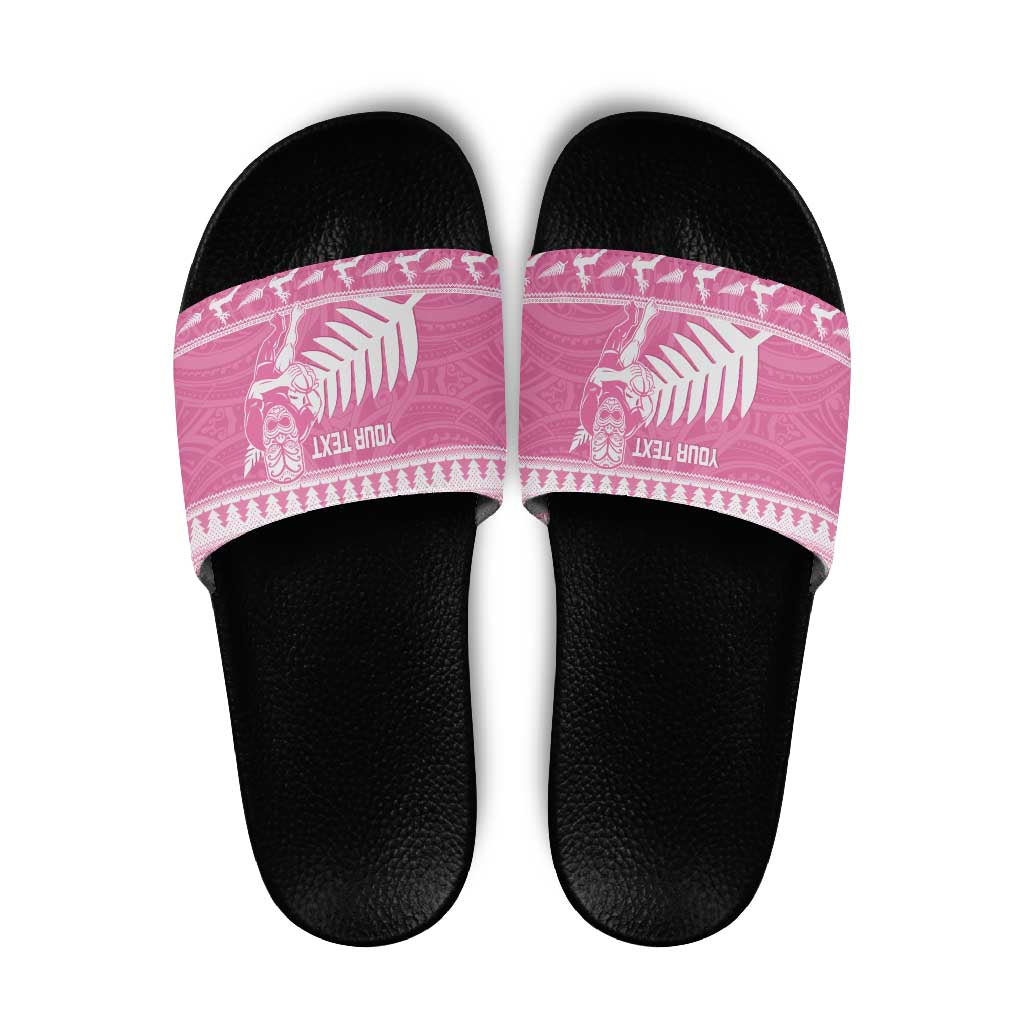 New Zealand Christmas Rugby Personalised Slide Sandals Meri Kirihimete All Black Maori Pink Version LT14 Pink - Polynesian Pride