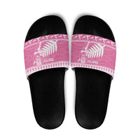 New Zealand Christmas Rugby Personalised Slide Sandals Meri Kirihimete All Black Maori Pink Version LT14 Pink - Polynesian Pride
