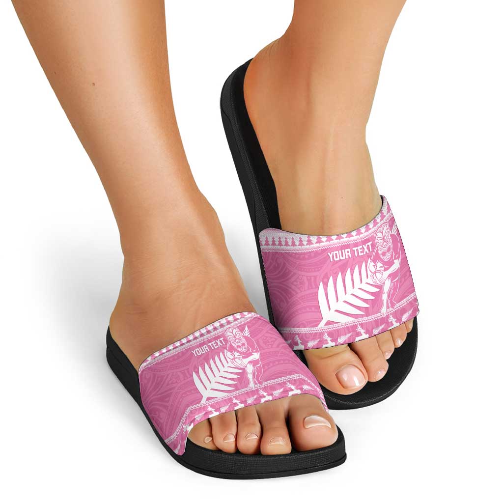 New Zealand Christmas Rugby Personalised Slide Sandals Meri Kirihimete All Black Maori Pink Version LT14 - Polynesian Pride