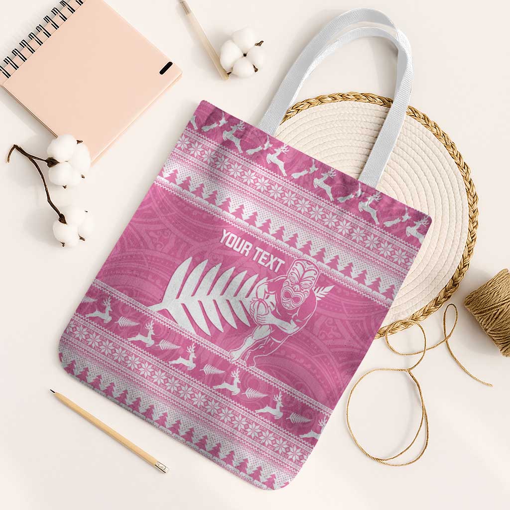 New Zealand Christmas Rugby Personalised Tote Bag Meri Kirihimete All Black Maori Pink Version - Polynesian Pride