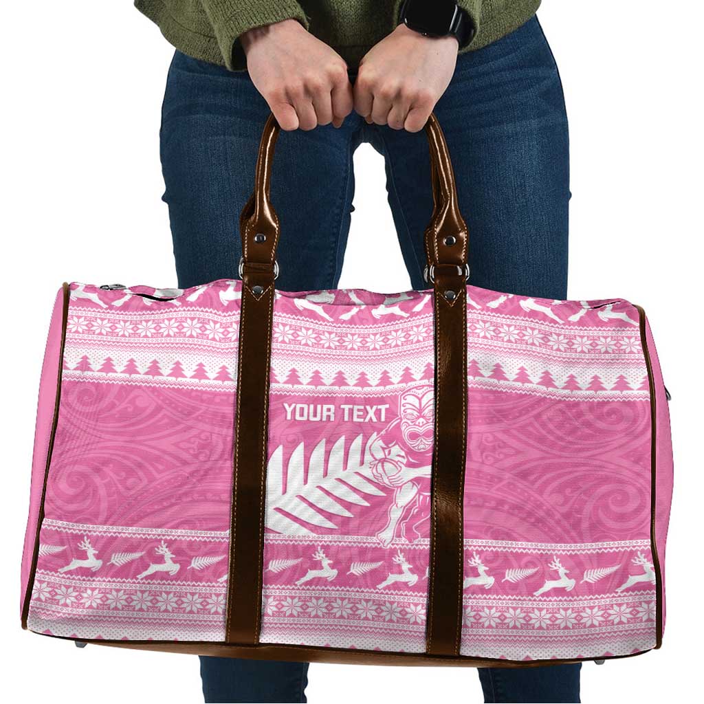 New Zealand Christmas Rugby Personalised Travel Bag Meri Kirihimete All Black Maori Pink Version - Polynesian Pride