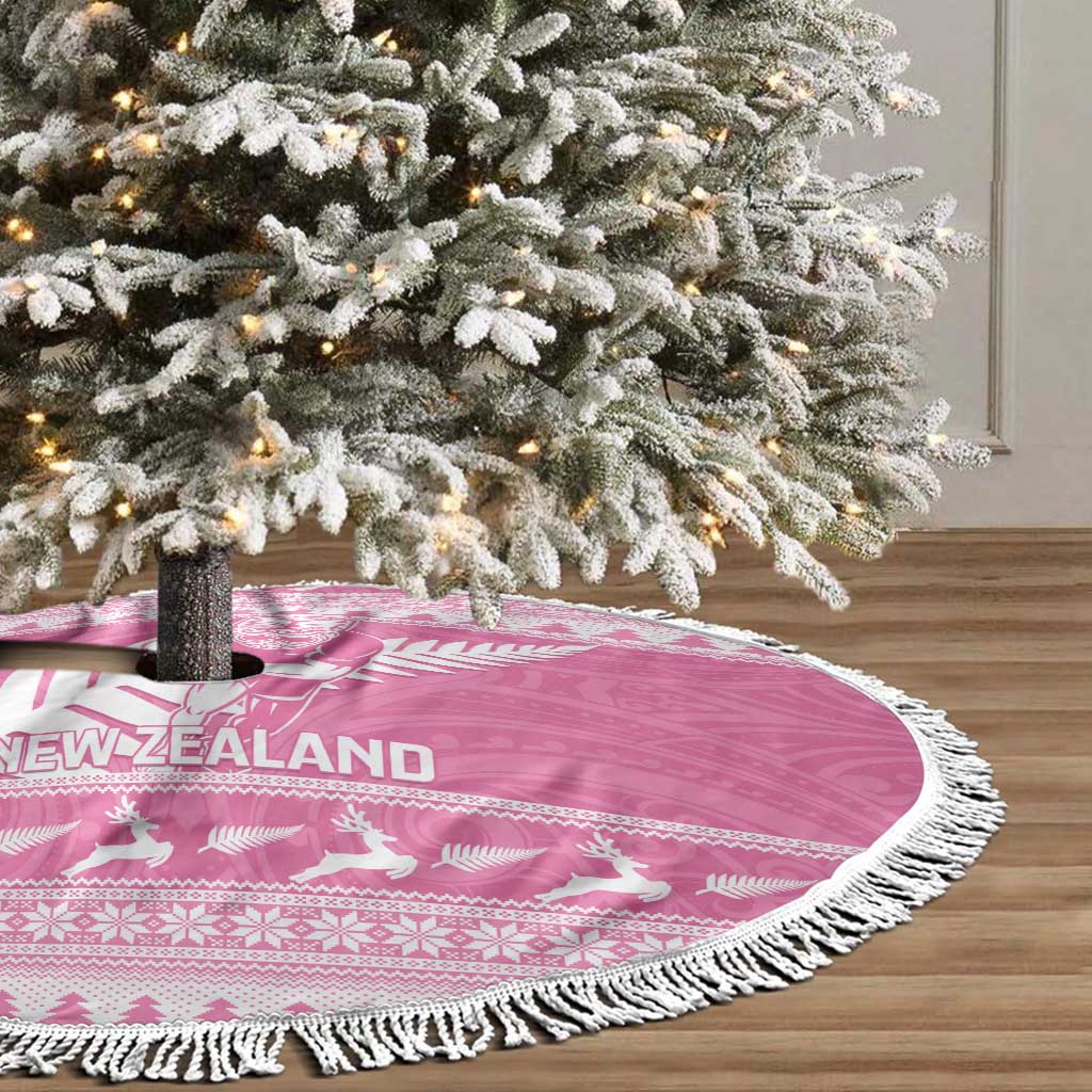 New Zealand Christmas Rugby Tree Skirt Meri Kirihimete All Black Maori Pink Version - Polynesian Pride