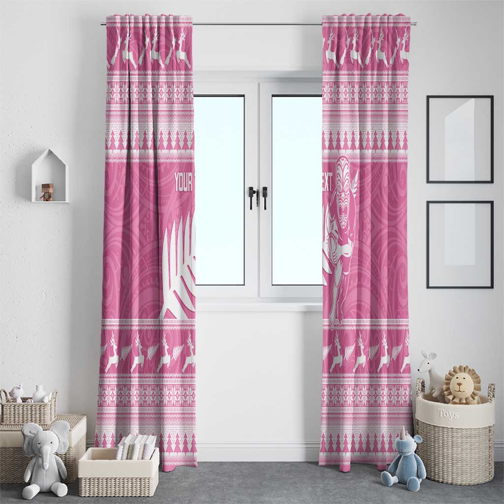 New Zealand Christmas Rugby Personalised Window Curtain Meri Kirihimete All Black Maori Pink Version LT14 - Polynesian Pride