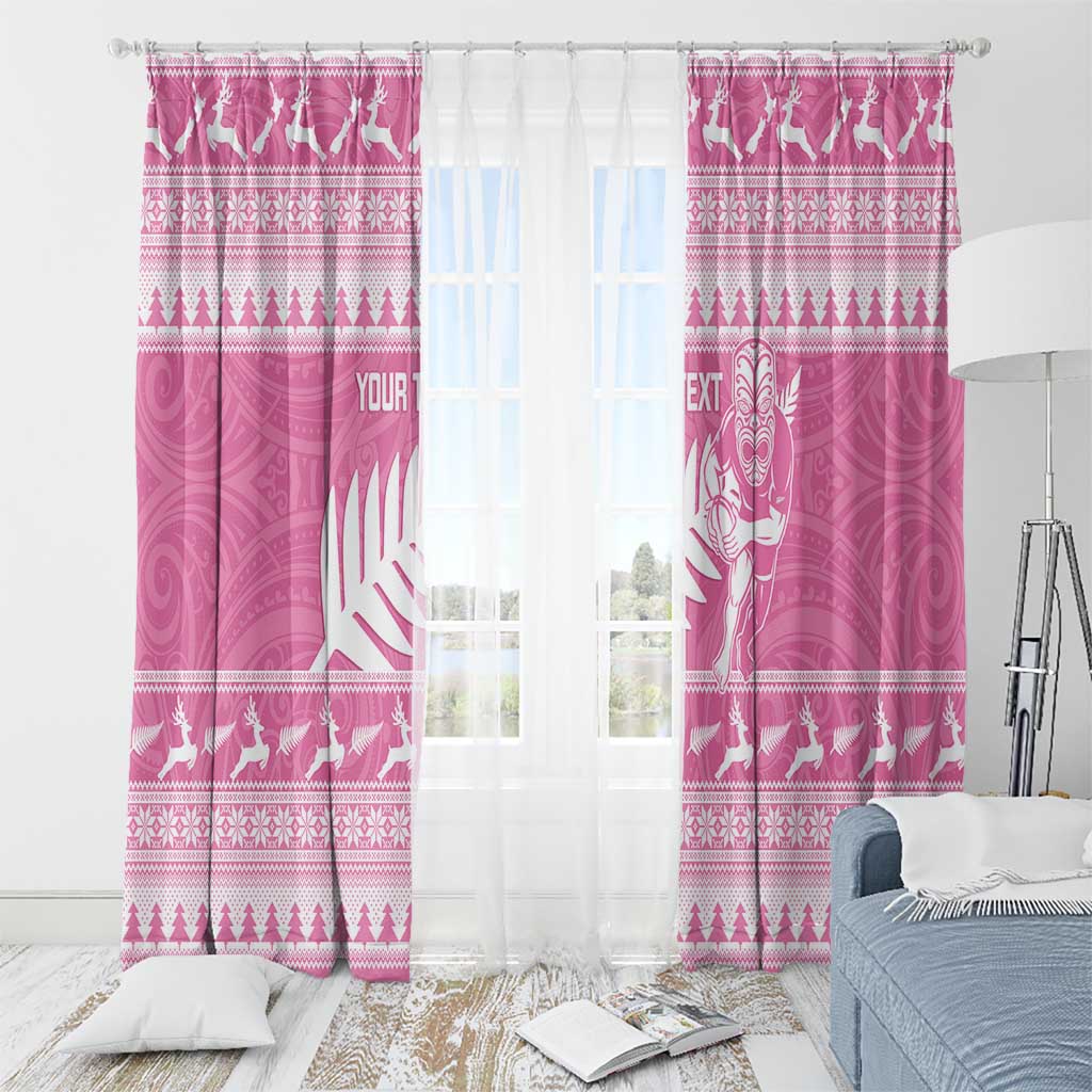 New Zealand Christmas Rugby Personalised Window Curtain Meri Kirihimete All Black Maori Pink Version LT14 - Polynesian Pride