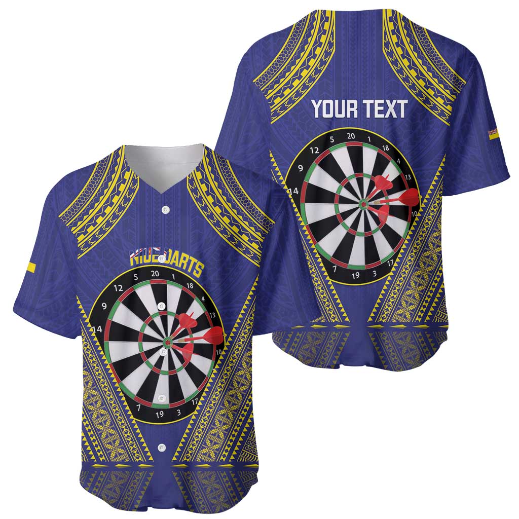 Personalised Niue Darts Baseball Jersey Dart Board Hiapo Pattern - Polynesian Pride