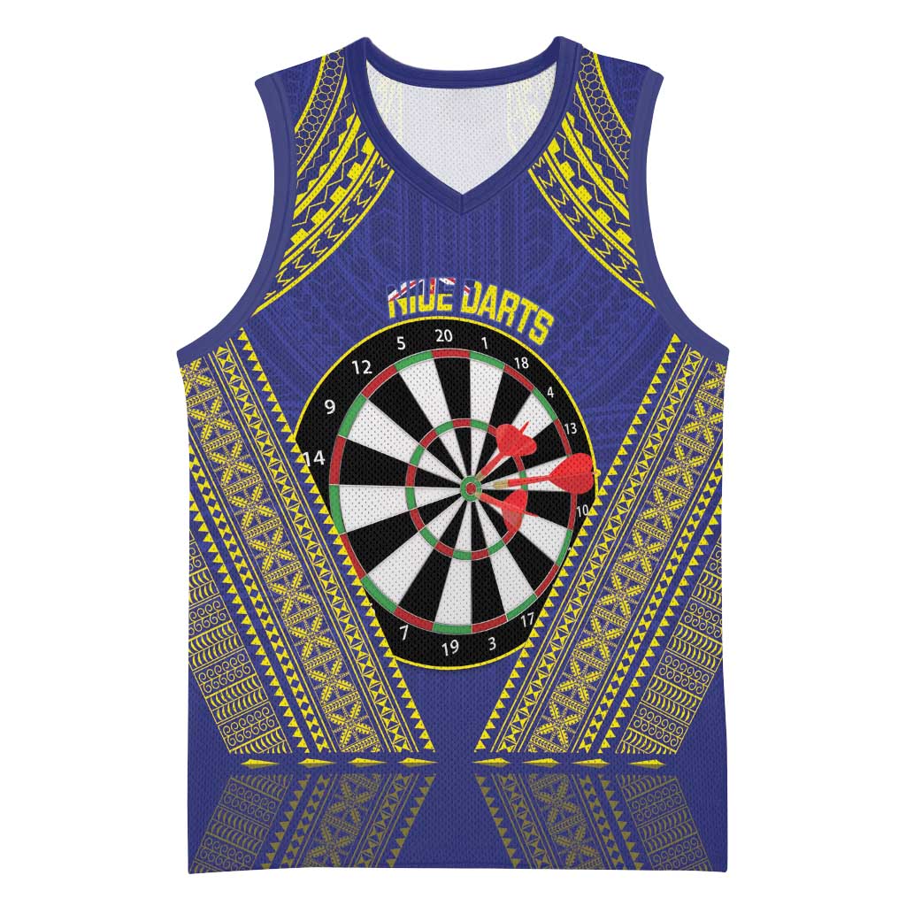 Personalised Niue Darts Basketball Jersey Dart Board Hiapo Pattern - Polynesian Pride