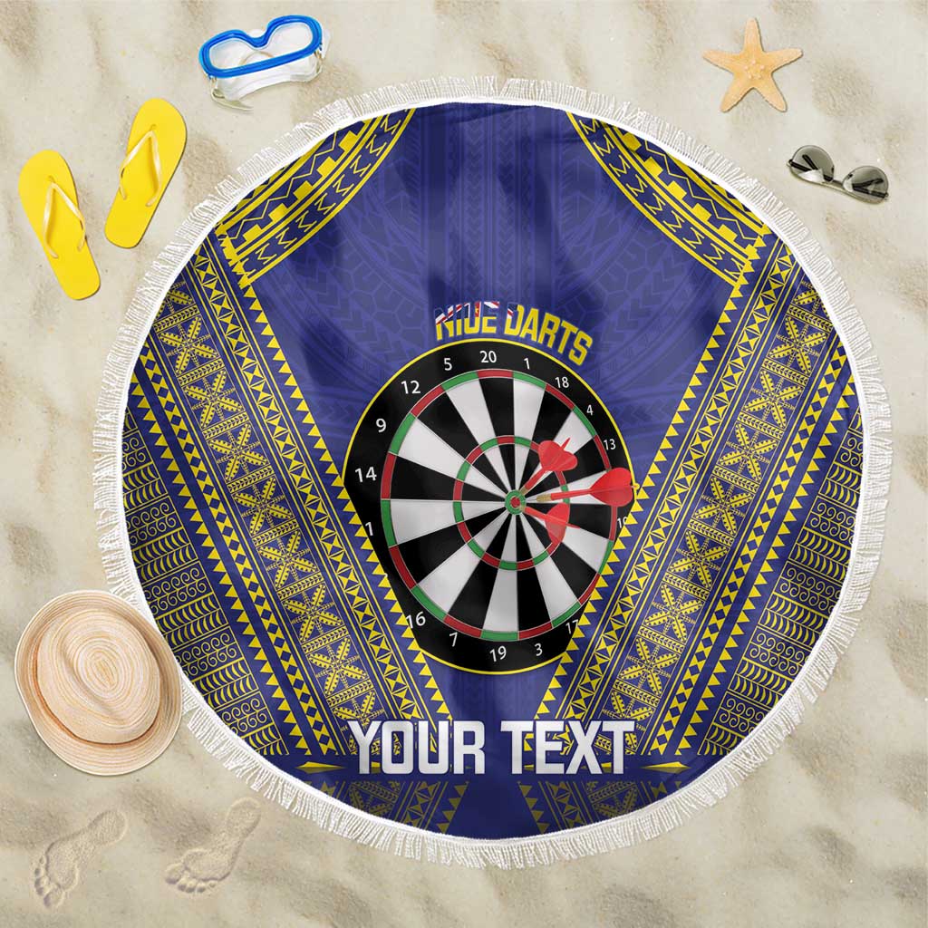 Personalised Niue Darts Beach Blanket Dart Board Hiapo Pattern LT14 One Size 150cm Blue - Polynesian Pride