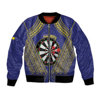 Personalised Niue Darts Bomber Jacket Dart Board Hiapo Pattern LT14 Unisex Blue - Polynesian Pride