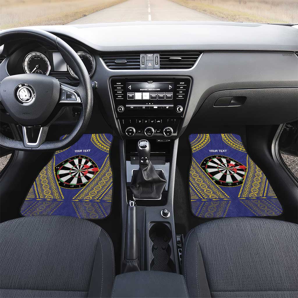 Personalised Niue Darts Car Mats Dart Board Hiapo Pattern LT14 Set 2pcs - Front Blue - Polynesian Pride