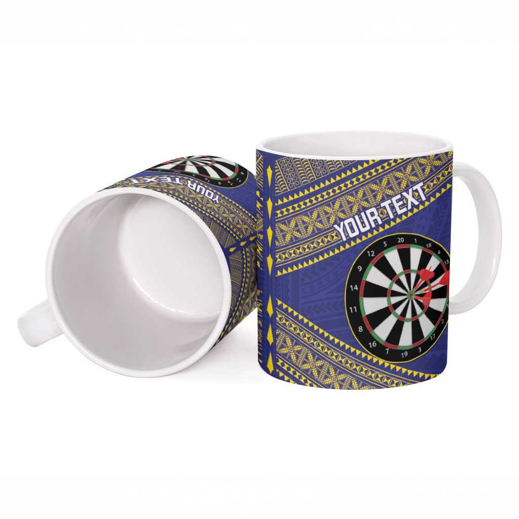 Personalised Niue Darts Ceramic Mug Dart Board Hiapo Pattern - Polynesian Pride