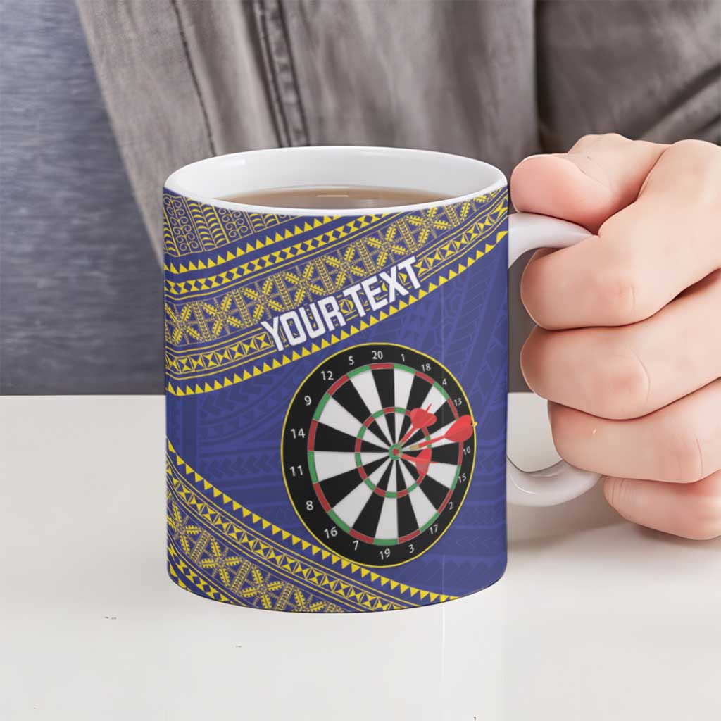 Personalised Niue Darts Ceramic Mug Dart Board Hiapo Pattern - Polynesian Pride