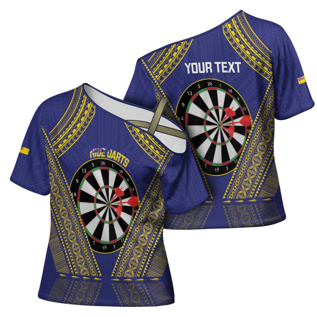 Personalised Niue Darts Cross Shoulder Shirt Dart Board Hiapo Pattern - Polynesian Pride