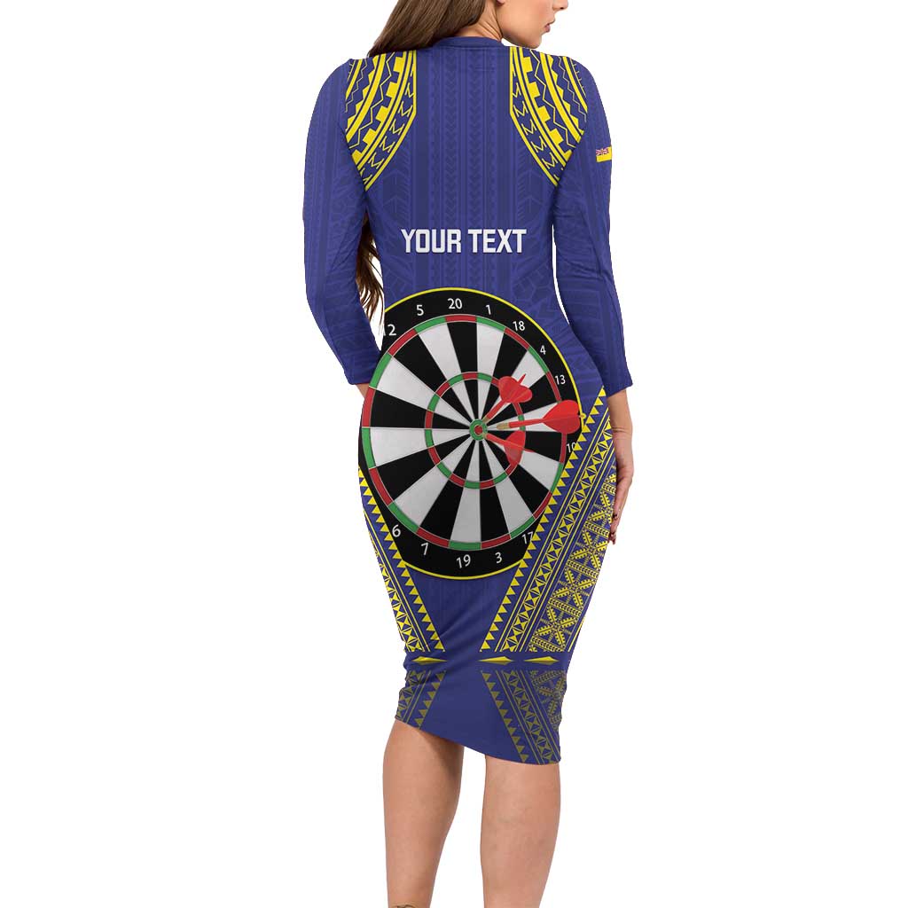 Personalised Niue Darts Family Matching Long Sleeve Bodycon Dress and Hawaiian Shirt Dart Board Hiapo Pattern - Polynesian Pride