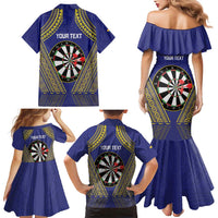 Personalised Niue Darts Family Matching Mermaid Dress and Hawaiian Shirt Dart Board Hiapo Pattern - Polynesian Pride