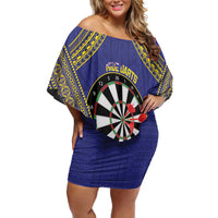 Personalised Niue Darts Family Matching Off Shoulder Short Dress and Hawaiian Shirt Dart Board Hiapo Pattern - Polynesian Pride