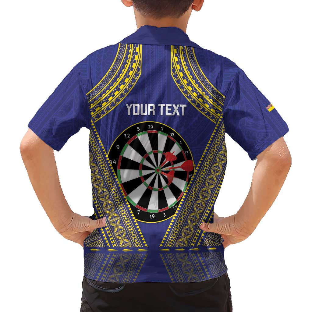 Personalised Niue Darts Family Matching Short Sleeve Bodycon Dress and Hawaiian Shirt Dart Board Hiapo Pattern - Polynesian Pride