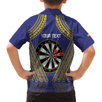 Personalised Niue Darts Family Matching Short Sleeve Bodycon Dress and Hawaiian Shirt Dart Board Hiapo Pattern - Polynesian Pride