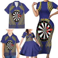 Personalised Niue Darts Family Matching Short Sleeve Bodycon Dress and Hawaiian Shirt Dart Board Hiapo Pattern - Polynesian Pride