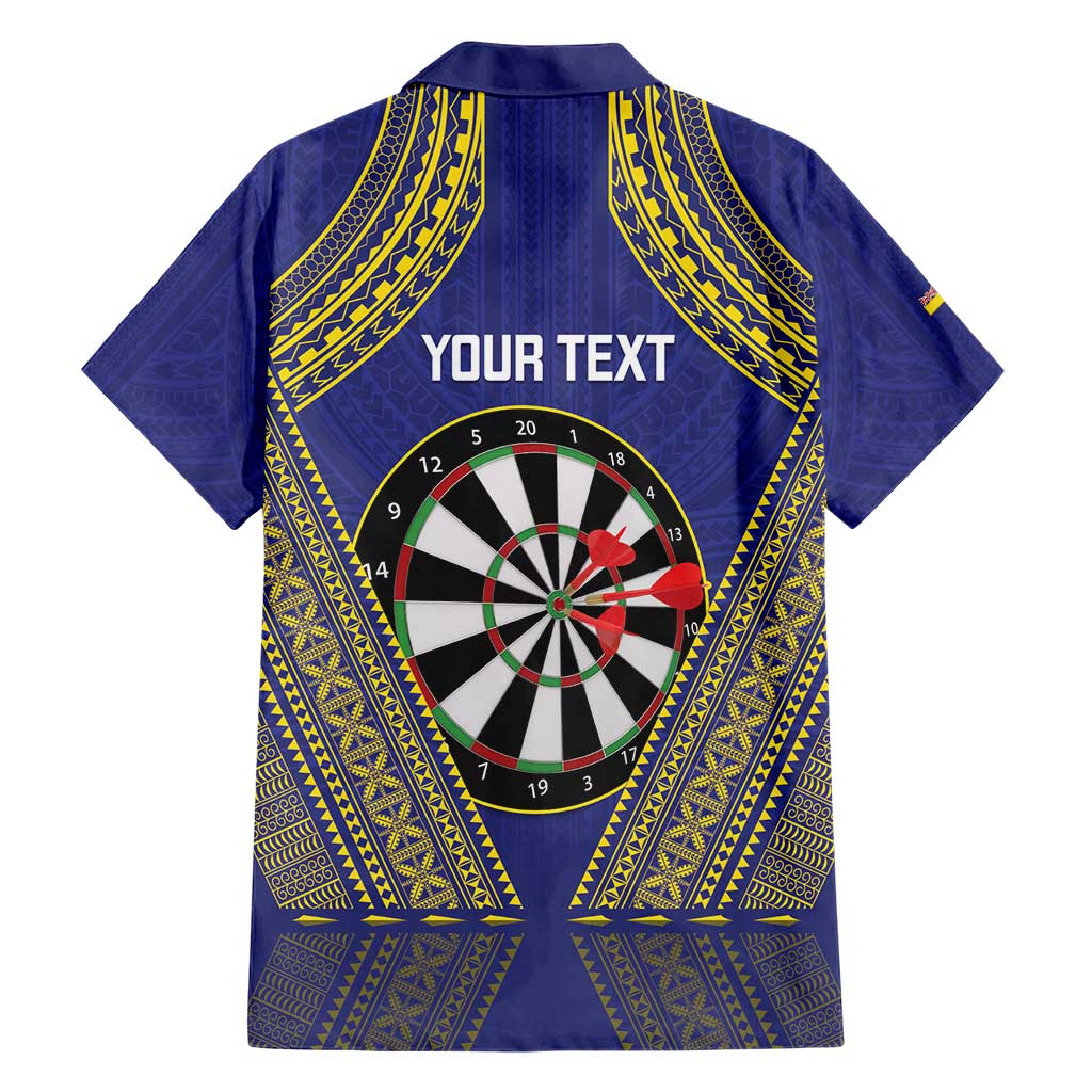 Personalised Niue Darts Family Matching Short Sleeve Bodycon Dress and Hawaiian Shirt Dart Board Hiapo Pattern - Polynesian Pride