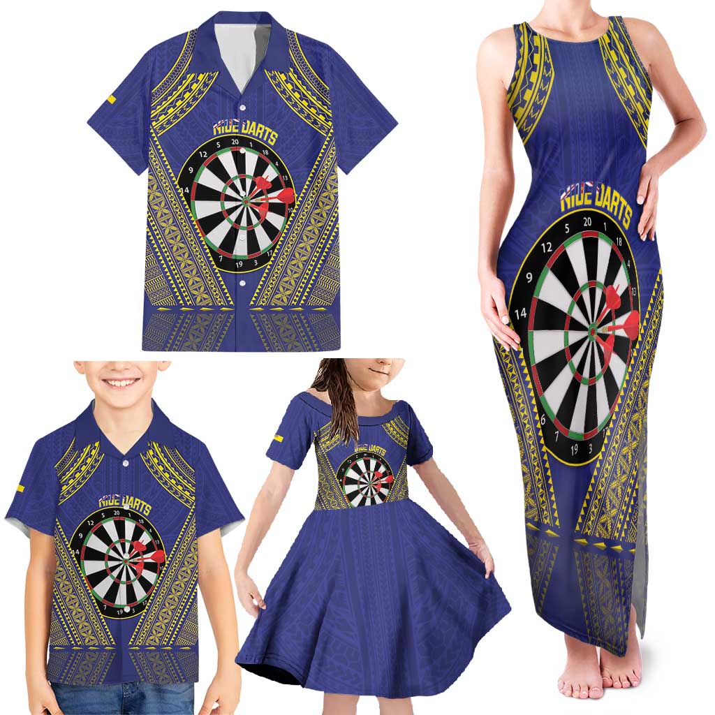 Personalised Niue Darts Family Matching Tank Maxi Dress and Hawaiian Shirt Dart Board Hiapo Pattern LT14 - Polynesian Pride