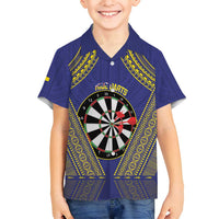 Personalised Niue Darts Family Matching Tank Maxi Dress and Hawaiian Shirt Dart Board Hiapo Pattern LT14 Son's Shirt Blue - Polynesian Pride