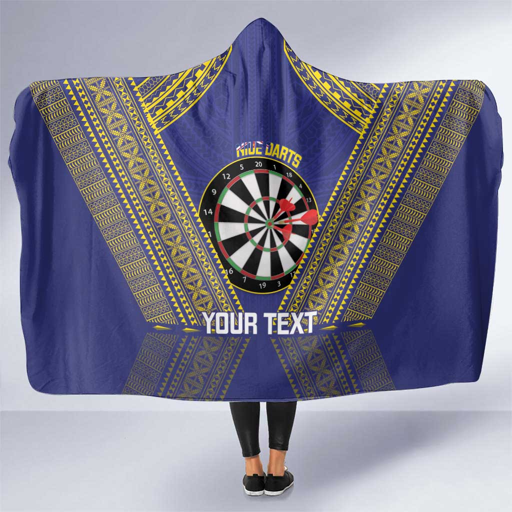 Personalised Niue Darts Hooded Blanket Dart Board Hiapo Pattern LT14 One Size Blue - Polynesian Pride
