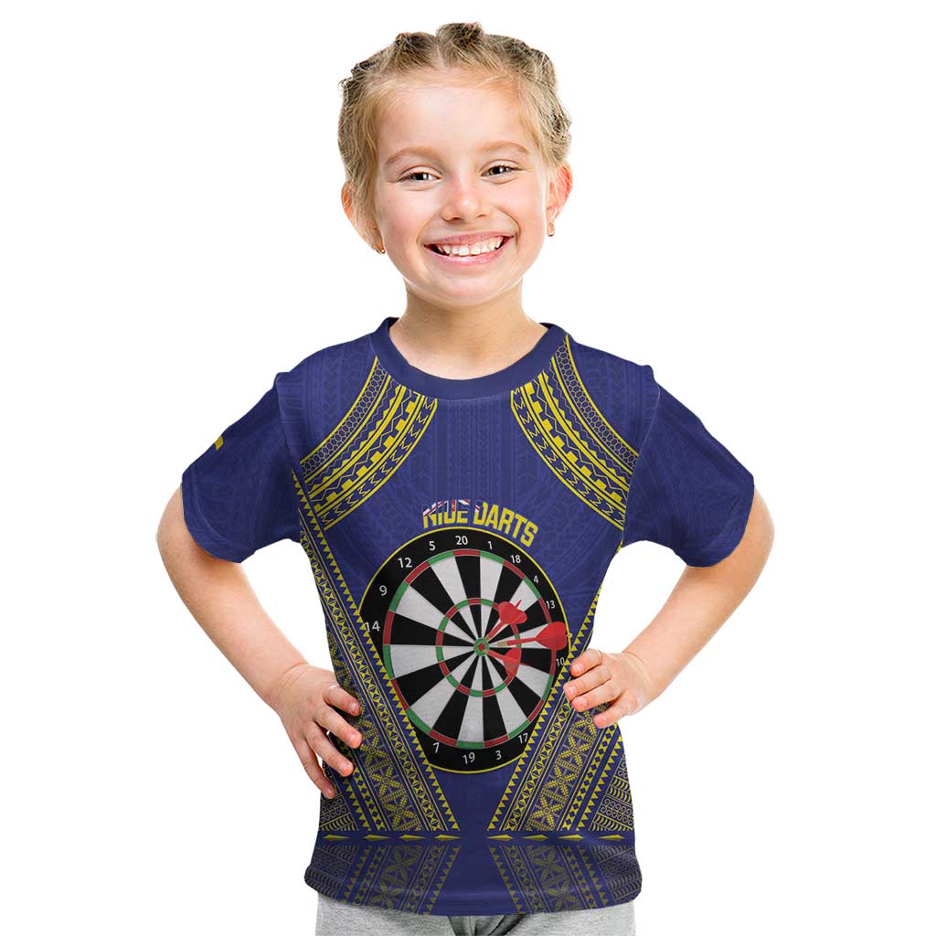 Personalised Niue Darts Kid T Shirt Dart Board Hiapo Pattern - Polynesian Pride