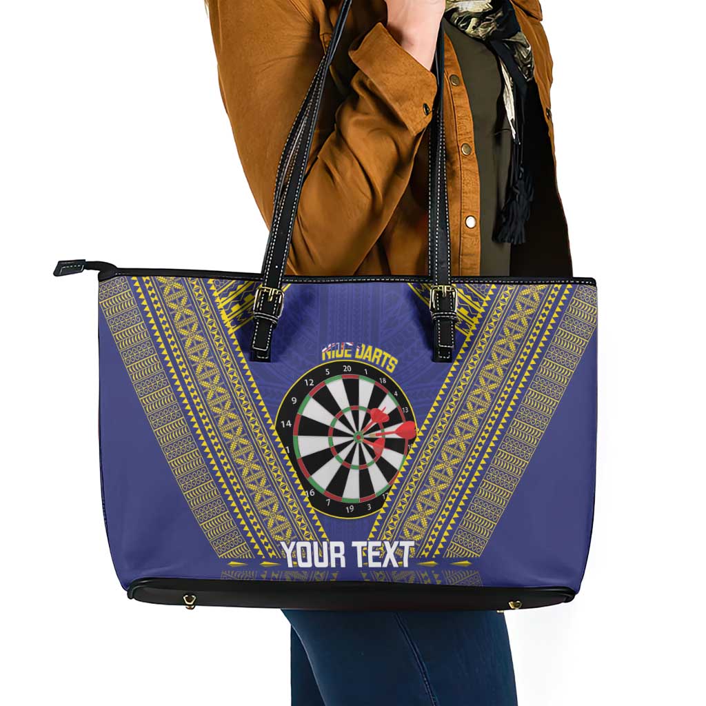 Personalised Niue Darts Leather Tote Bag Dart Board Hiapo Pattern LT14 - Polynesian Pride