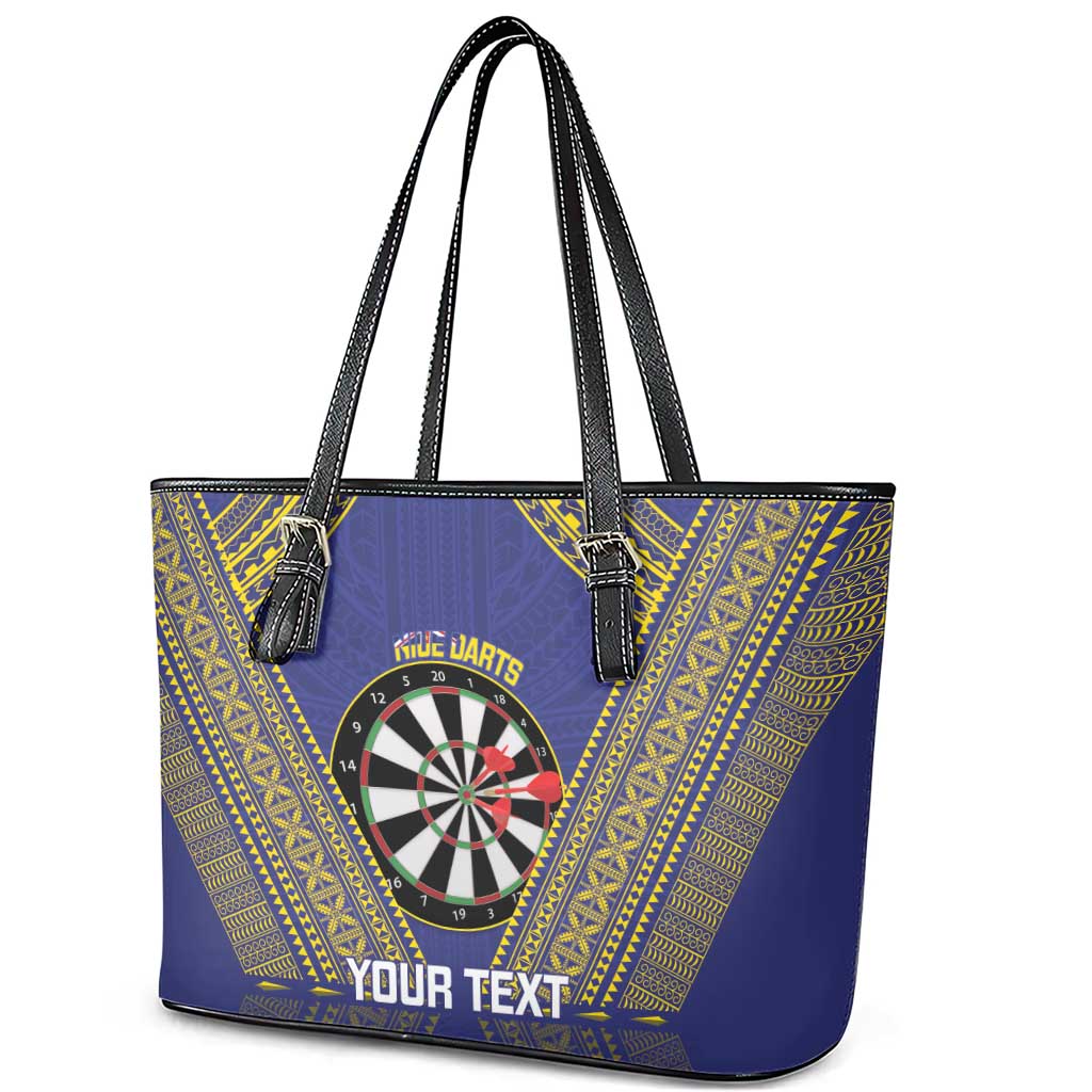 Personalised Niue Darts Leather Tote Bag Dart Board Hiapo Pattern LT14 - Polynesian Pride