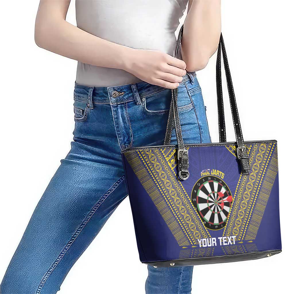 Personalised Niue Darts Leather Tote Bag Dart Board Hiapo Pattern LT14 - Polynesian Pride