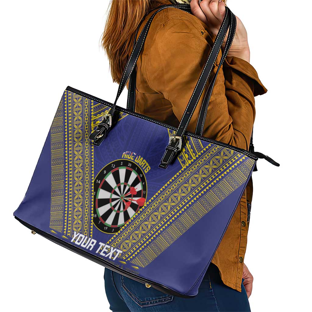 Personalised Niue Darts Leather Tote Bag Dart Board Hiapo Pattern LT14 - Polynesian Pride