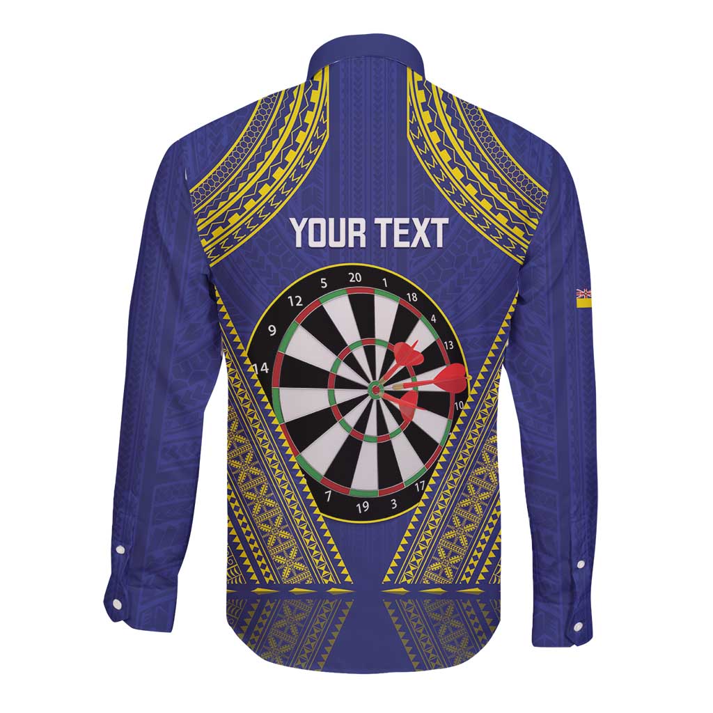 Personalised Niue Darts Long Sleeve Button Shirt Dart Board Hiapo Pattern - Polynesian Pride