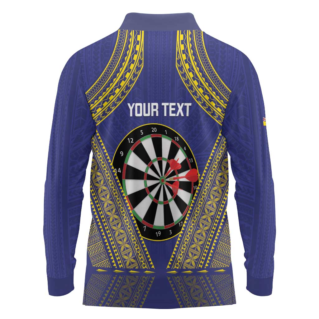 Personalised Niue Darts Long Sleeve Polo Shirt Dart Board Hiapo Pattern - Polynesian Pride