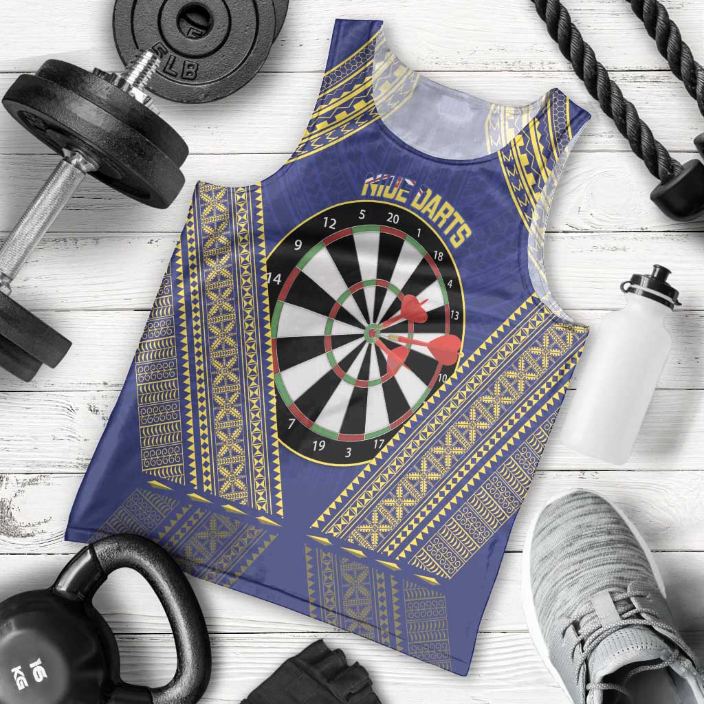 Personalised Niue Darts Men Tank Top Dart Board Hiapo Pattern - Polynesian Pride