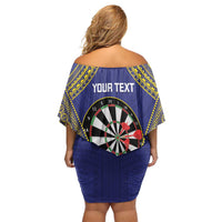 Personalised Niue Darts Off Shoulder Short Dress Dart Board Hiapo Pattern - Polynesian Pride