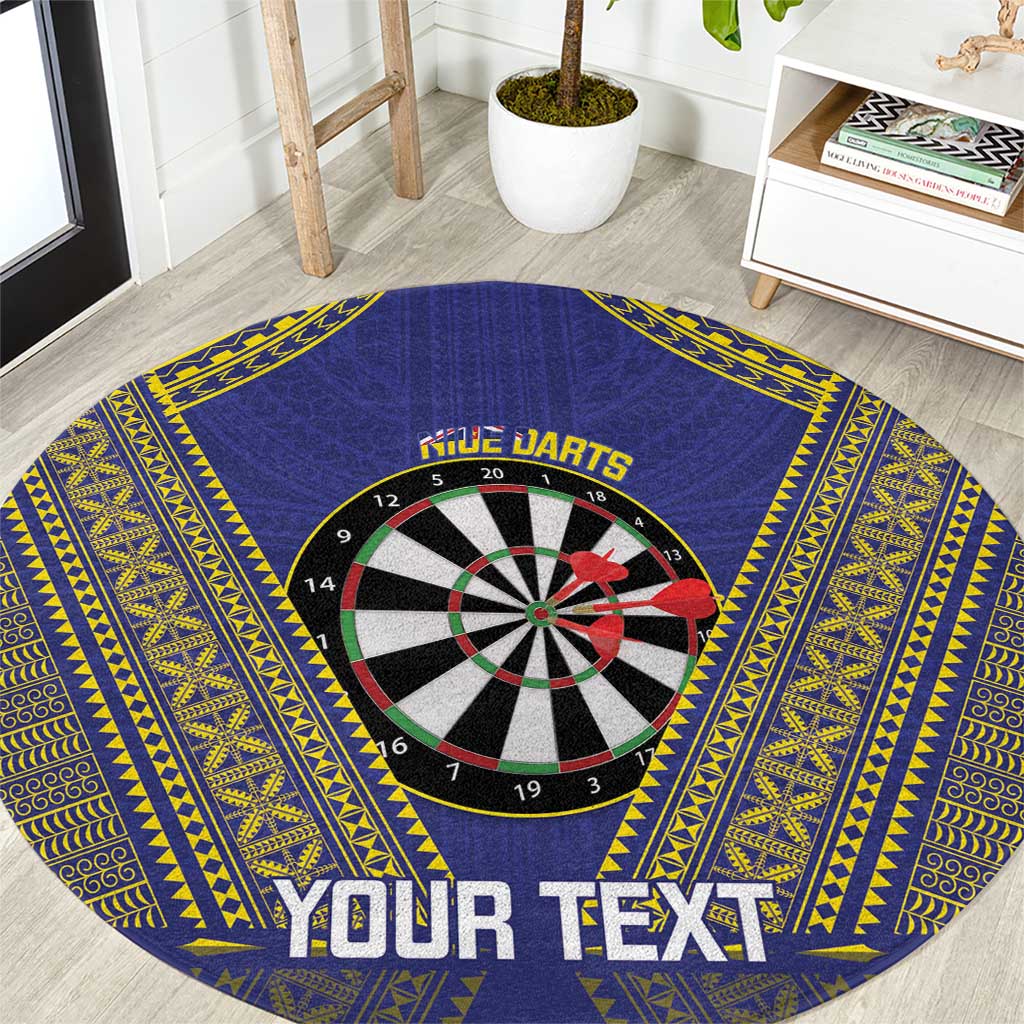 Personalised Niue Darts Round Carpet Dart Board Hiapo Pattern LT14 Blue - Polynesian Pride