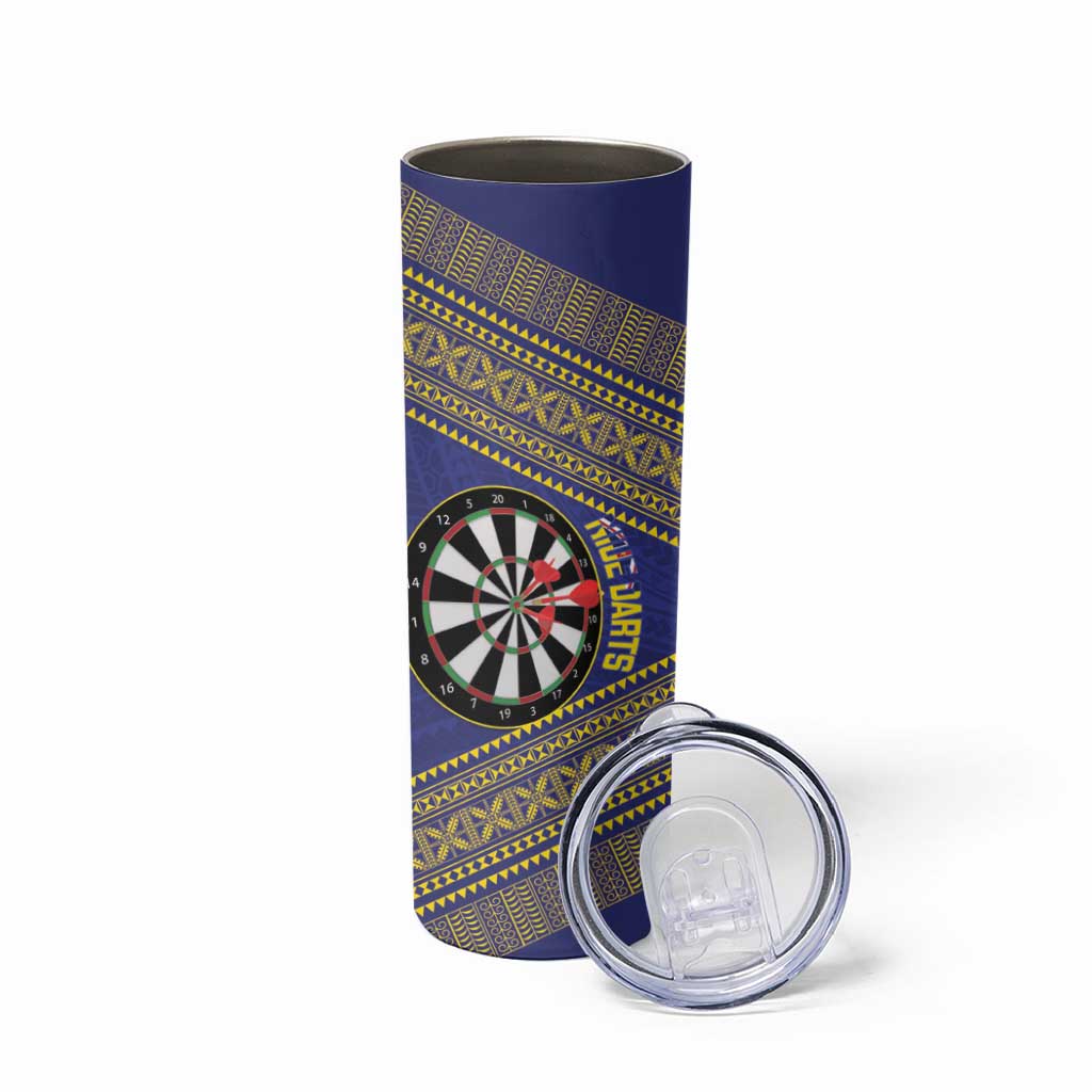 Personalised Niue Darts Skinny Tumbler Dart Board Hiapo Pattern - Polynesian Pride