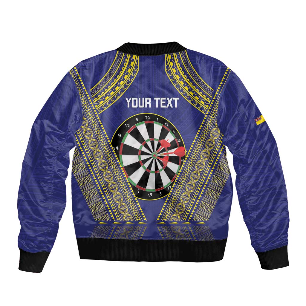 Personalised Niue Darts Sleeve Zip Bomber Jacket Dart Board Hiapo Pattern LT14 - Polynesian Pride