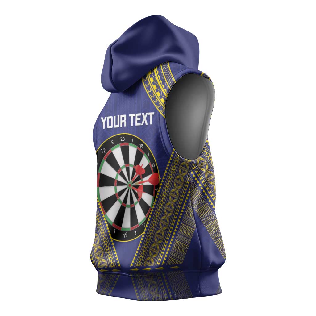 Personalised Niue Darts Sleeveless Hoodie Dart Board Hiapo Pattern - Polynesian Pride