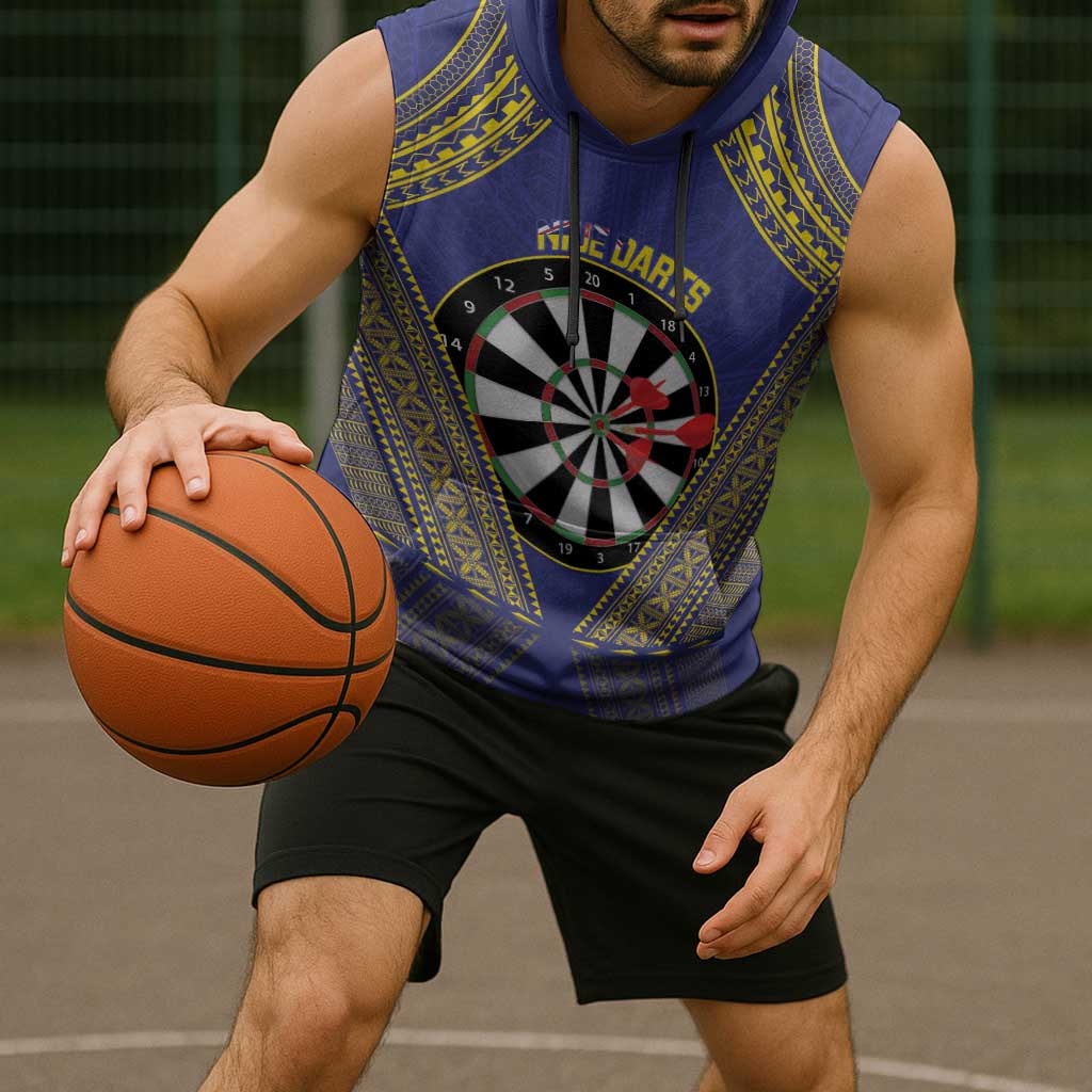 Personalised Niue Darts Sleeveless Hoodie Dart Board Hiapo Pattern - Polynesian Pride