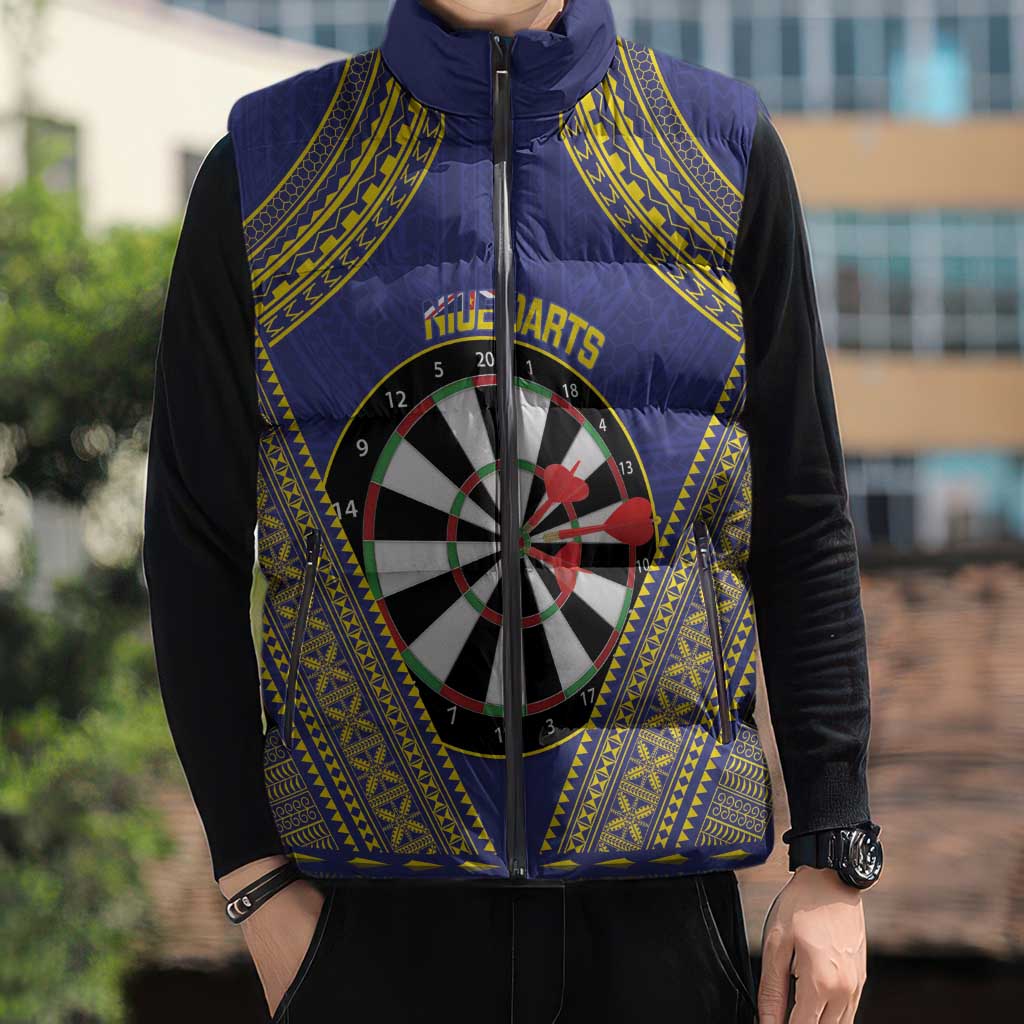Personalised Niue Darts Sleeveless Puffer Jacket Dart Board Hiapo Pattern - Polynesian Pride