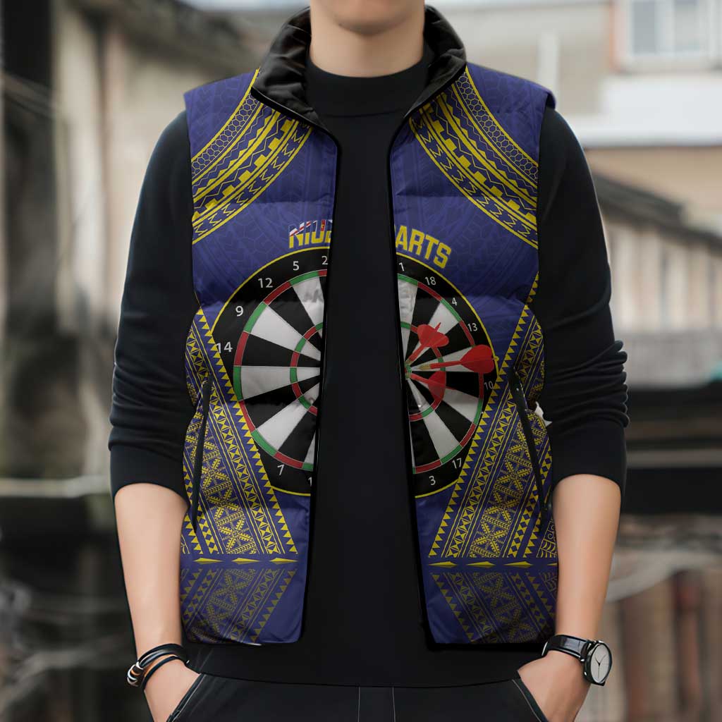 Personalised Niue Darts Sleeveless Puffer Jacket Dart Board Hiapo Pattern - Polynesian Pride