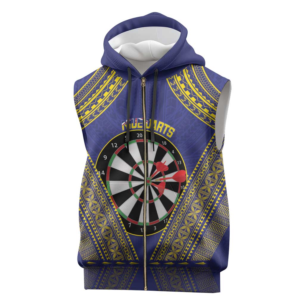 Personalised Niue Darts Sleeveless Zip Hoodie Dart Board Hiapo Pattern - Polynesian Pride