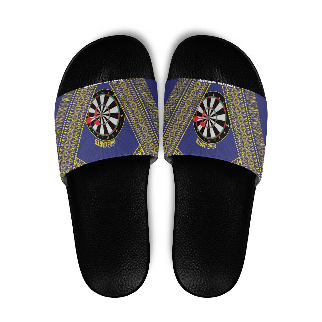 Personalised Niue Darts Slide Sandals Dart Board Hiapo Pattern LT14 Blue - Polynesian Pride