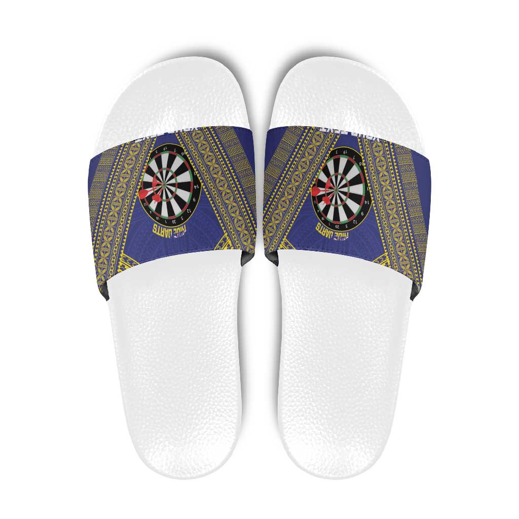 Personalised Niue Darts Slide Sandals Dart Board Hiapo Pattern LT14 Blue - Polynesian Pride