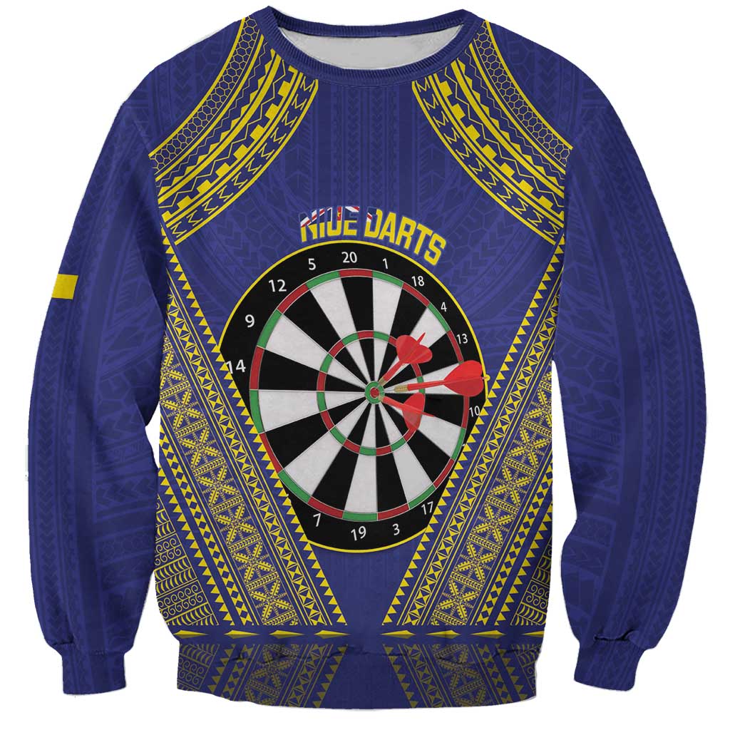 Personalised Niue Darts Sweatshirt Dart Board Hiapo Pattern - Polynesian Pride